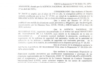 SE PRORROGÓ POR 90 DÍAS LA VALIDEZ DE LAS LICENCIAS DE CONDUCIR VENCIDAS ENTRE EL 15 DE MAYO Y EL 15 DE AGOSTO