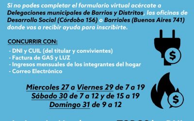 SUBSIDIOS DE TARIFAS: DELEGACIONES Y DEPENDENCIAS MUNICIPALES CONTINUARÁN INSCRIBIENDO HASTA EL DOMINGO