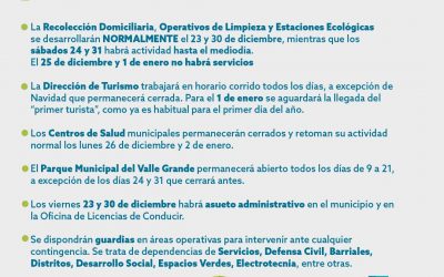 CÓMO FUNCIONARÁN LOS SERVICIOS MUNICIPALES DURANTE LAS FIESTAS DE FIN DE AÑO