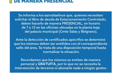ATENCIÓN: TODOS LOS LIBRE DEUDA DE ESTACIONAMIENTO CONTROLADO DEBEN SER GESTIONADOS DE MANERA PRESENCIAL