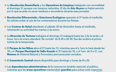ASÍ FUNCIONARÁN LOS SERVICIOS Y DEPENDENCIAS MUNICIPALES EL FIN DE SEMANA DE AÑO NUEVO