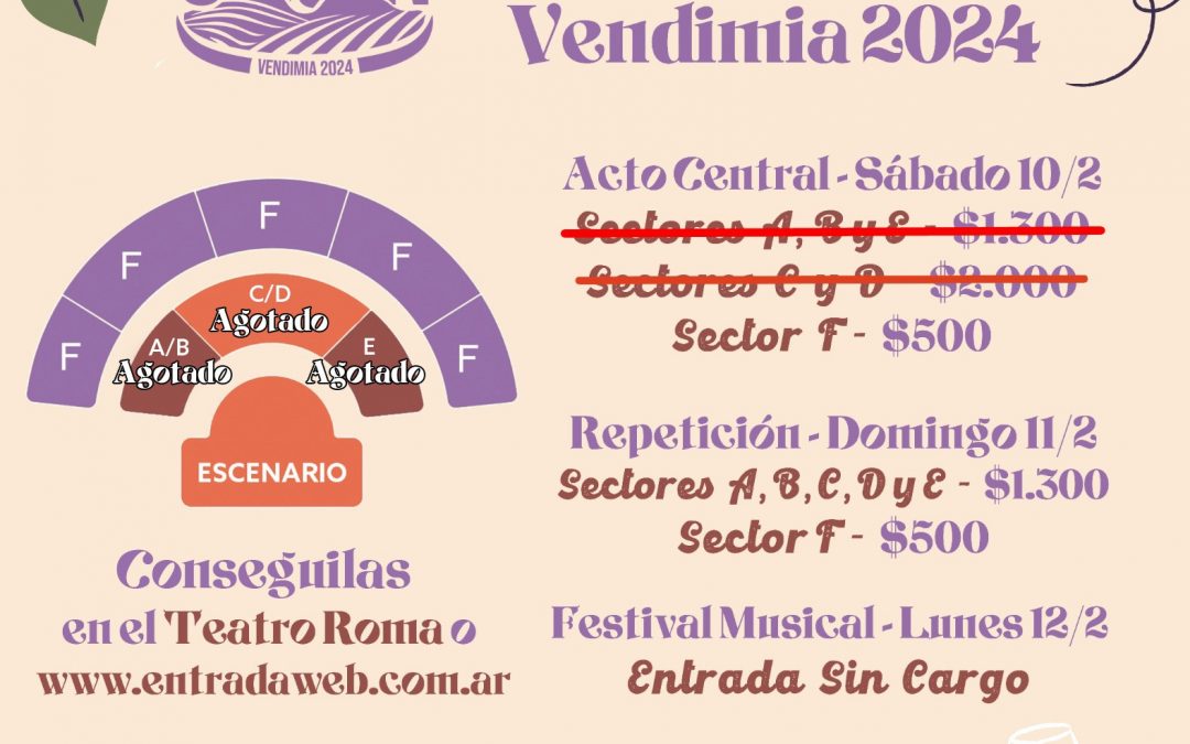 ENTRADAS PARA EL ACTO CENTRAL DE VENDIMIA: PLATEAS BAJAS AGOTADAS