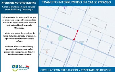 TRANSITO CORTADO EN AVENIDA TIRASSO POR TAREAS PREVIAS AL ASFALTADO