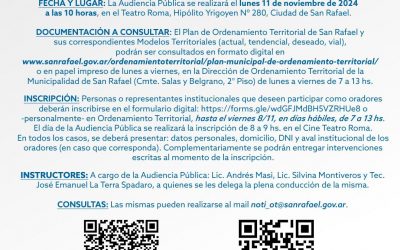 YA TIENE FECHA LA AUDIENCIA PÚBLICA POR EL PLAN DE ORDENAMIENTO TERRITORIAL DE SAN RAFAEL