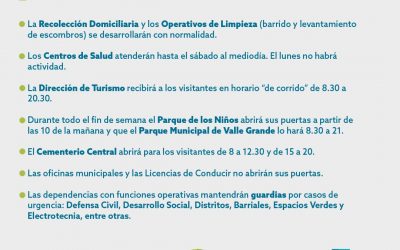 SERVICIOS MUNICIPALES DURANTE EL FERIADO DEL LUNES 18 DE NOVIEMBRE