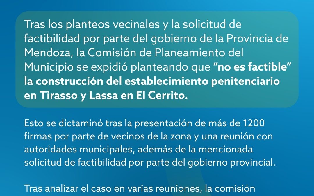 NO HAY FACTIBILIDAD PARA LA CONSTRUCCIÓN DE LA CÁRCEL DE EL CERRITO